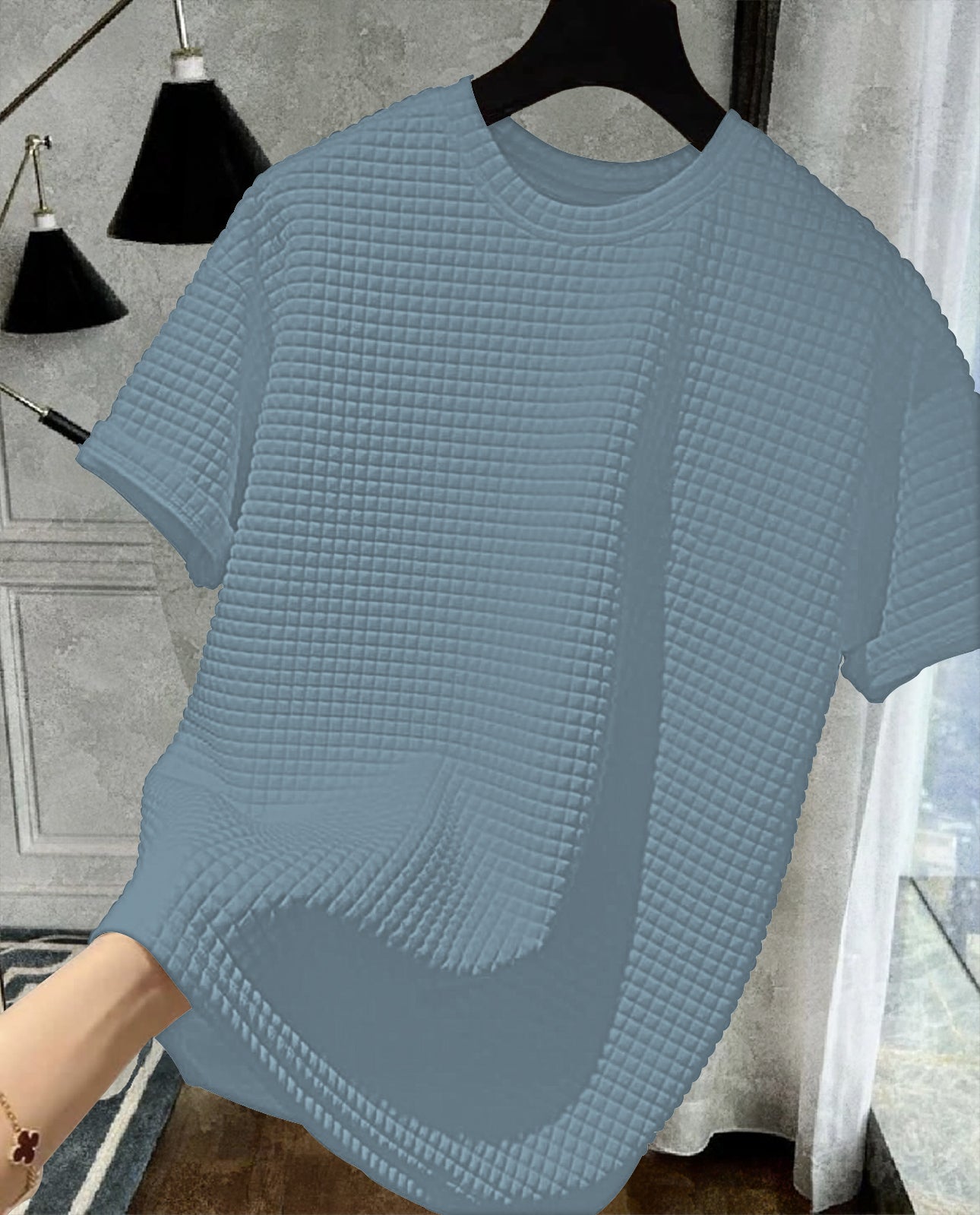 Slate Grey Regular Fit Rib-knit T-shirt