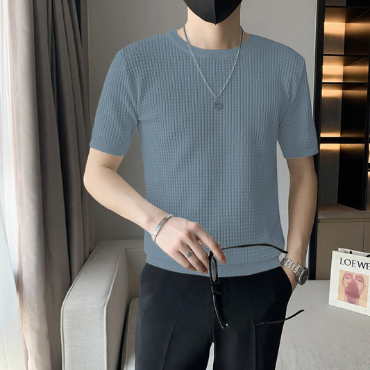 Slate Grey Regular Fit Rib-knit T-shirt