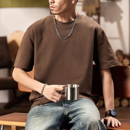 Round Neck Drop-Shoulder Sleeves Oversized Mens T Shiirt