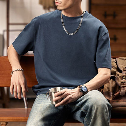 Round Neck Drop-Shoulder Sleeves Oversized Mens T Shiirt