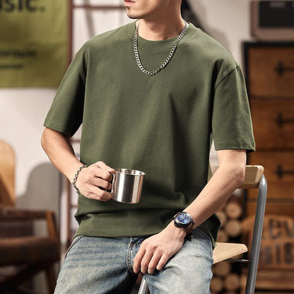 Round Neck Drop-Shoulder Sleeves Oversized Mens T Shiirt