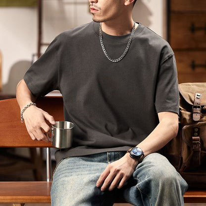 Round Neck Drop-Shoulder Sleeves Oversized Mens T Shiirt