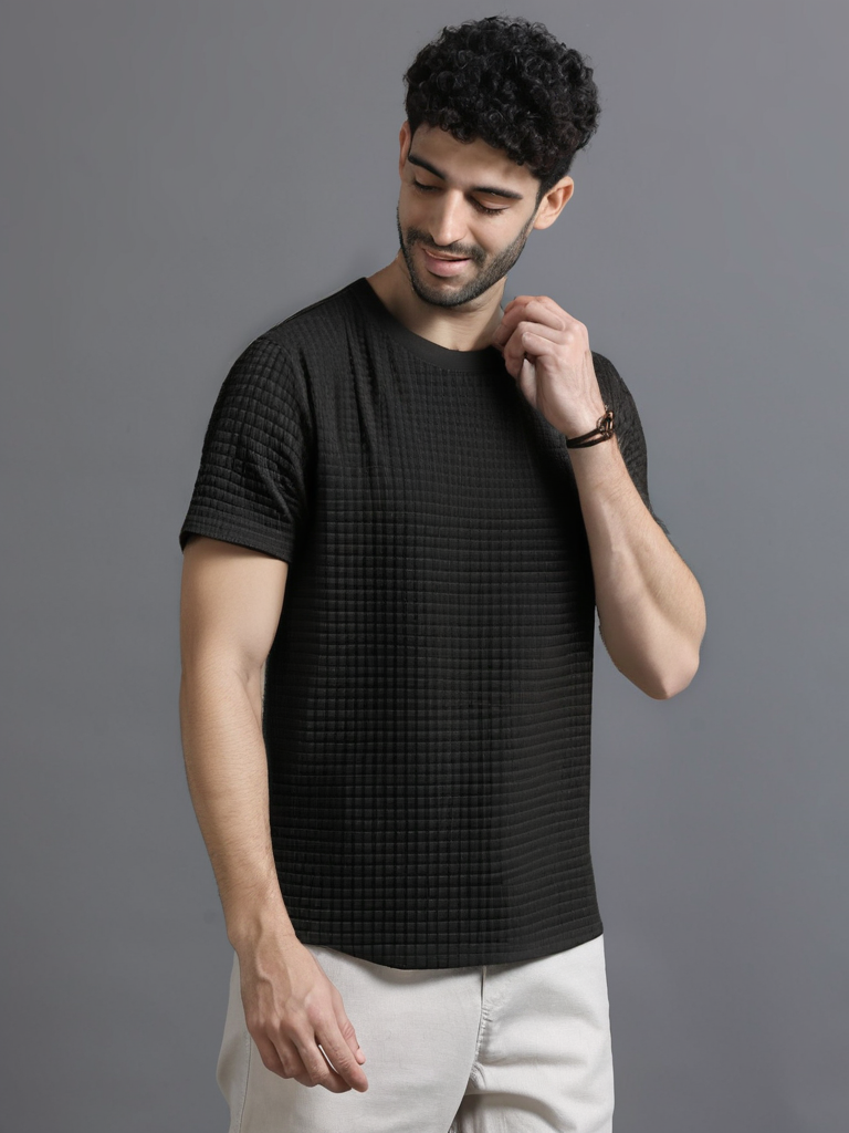 Black Regular Fit Rib-knit T-shirt